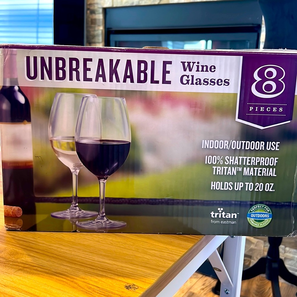 8 Unbreakable New Indoor/OutdoorWine Glasses.
